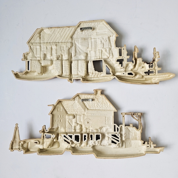 Pair of 1970's Burwood 3D Wall Hanging Seaside Vtg Set Fishing Wharf Boat Dock - Picture 13 of 16